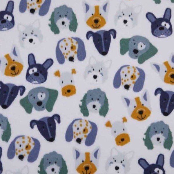 Dog Face On White Polar Fleece Fabric