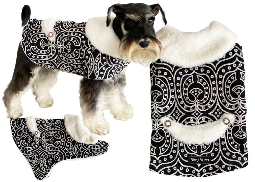 Port in Silver & black embroidered dog coat