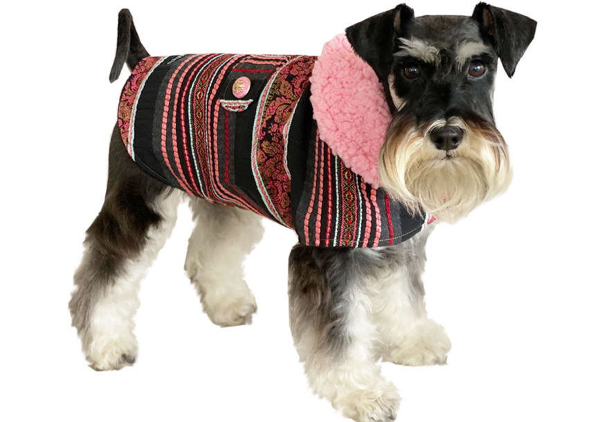 Port in balck & pink brocade dog coat